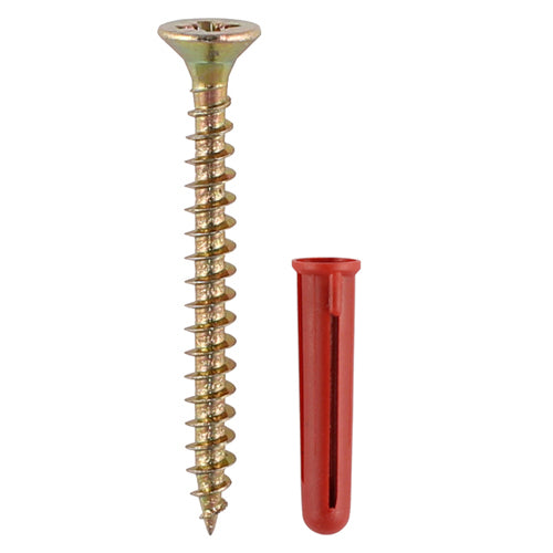 TIMCO Red Plastic Plugs with Screws - 30mm Red Plug, 4.0x40 Screw - Image