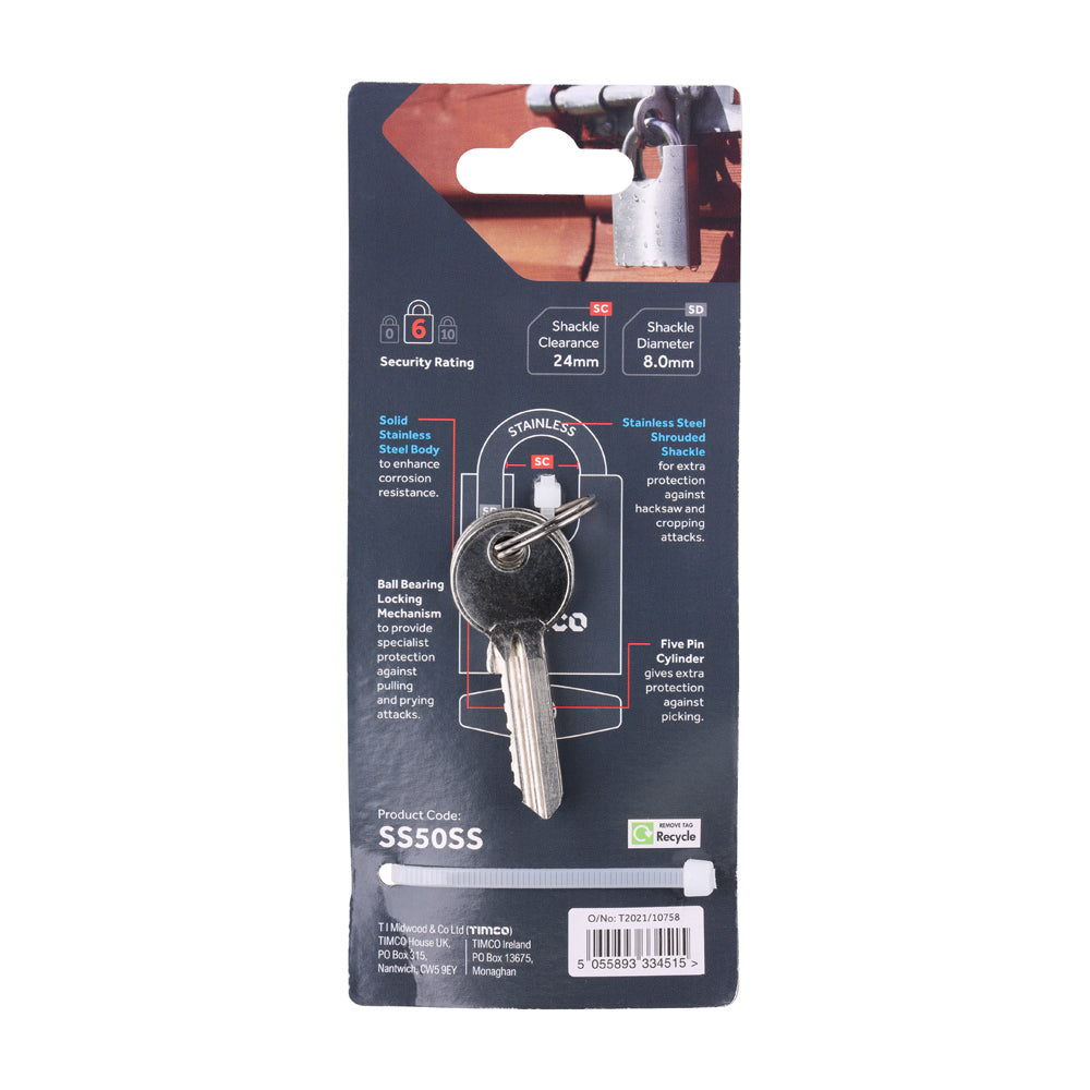 TIMCO Stainless Steel Padlock - 50mm - Image