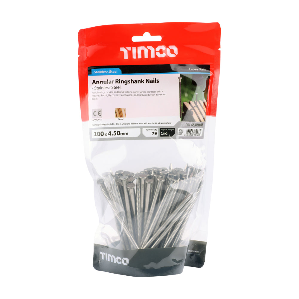 TIMCO Annular Ringshank Nails A2 Stainless Steel - 100 x 4.50 - Image