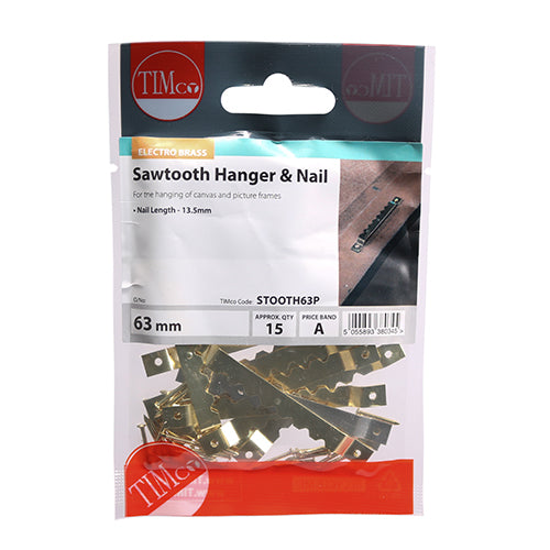 TIMCO Sawtooth Hangers and Nails Electro Brass - 63mm - Image