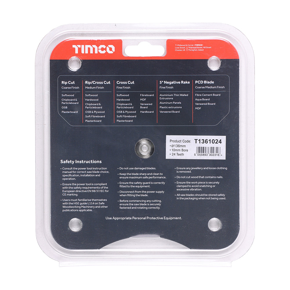 TIMCO Handheld Cordless Circular Saw Blade - 136 x 10 x 24T - Image