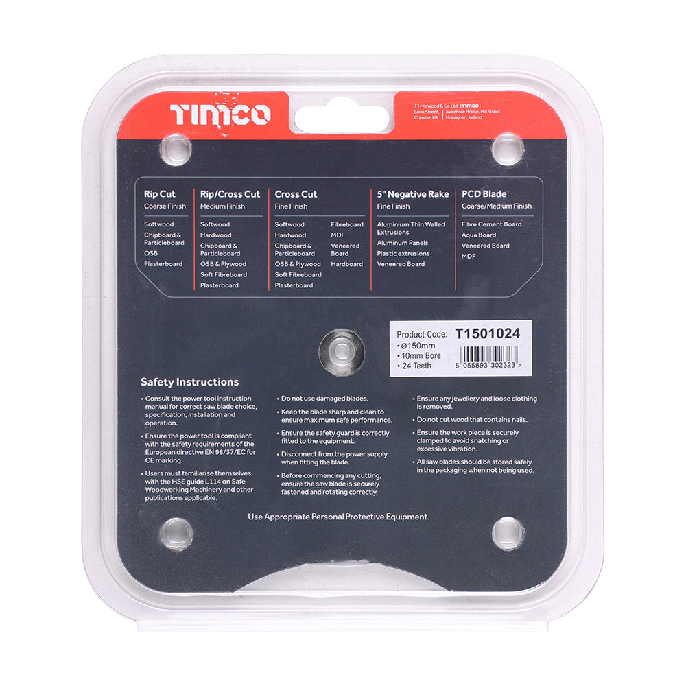 TIMCO Handheld Cordless Circular Saw Blade - 150 x 10 x 24T - Image