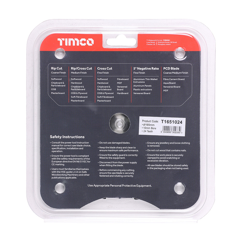 TIMCO Handheld Cordless Circular Saw Blade - 165 x 10 x 24T - Image