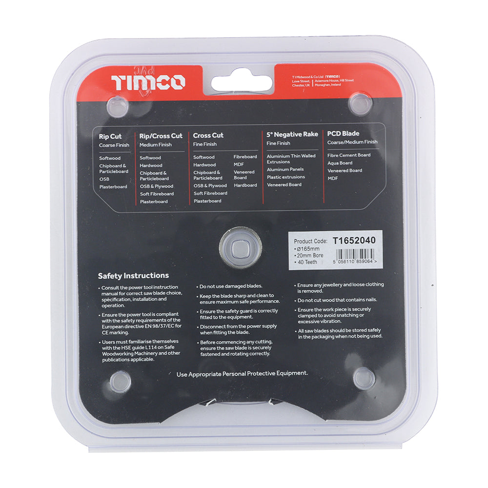 TIMCO Handheld Cordless Circular Saw Blade - 165 x 20 x 40T - Image