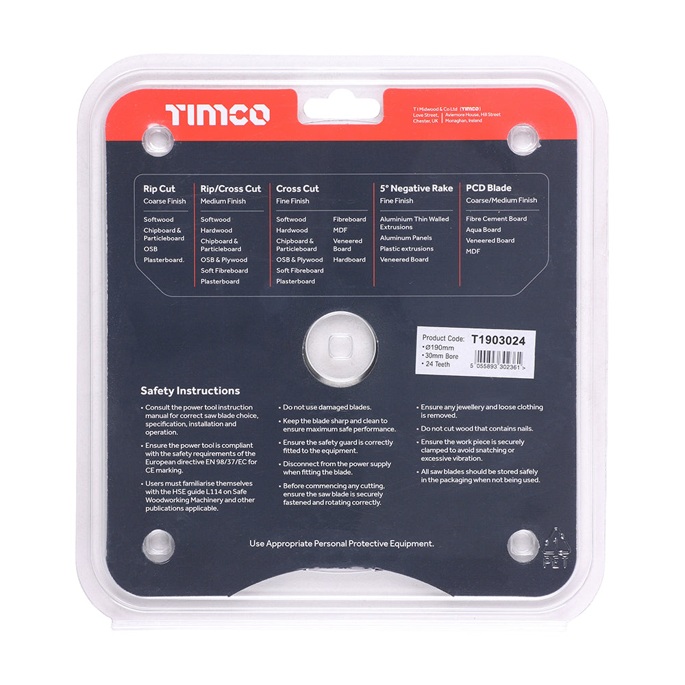 TIMCO Handheld Cordless Circular Saw Blade - 190 x 30 x 24T - Image