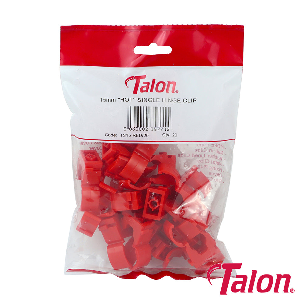 Single Hinged ID Pipe Clips Red - 15mm - Image