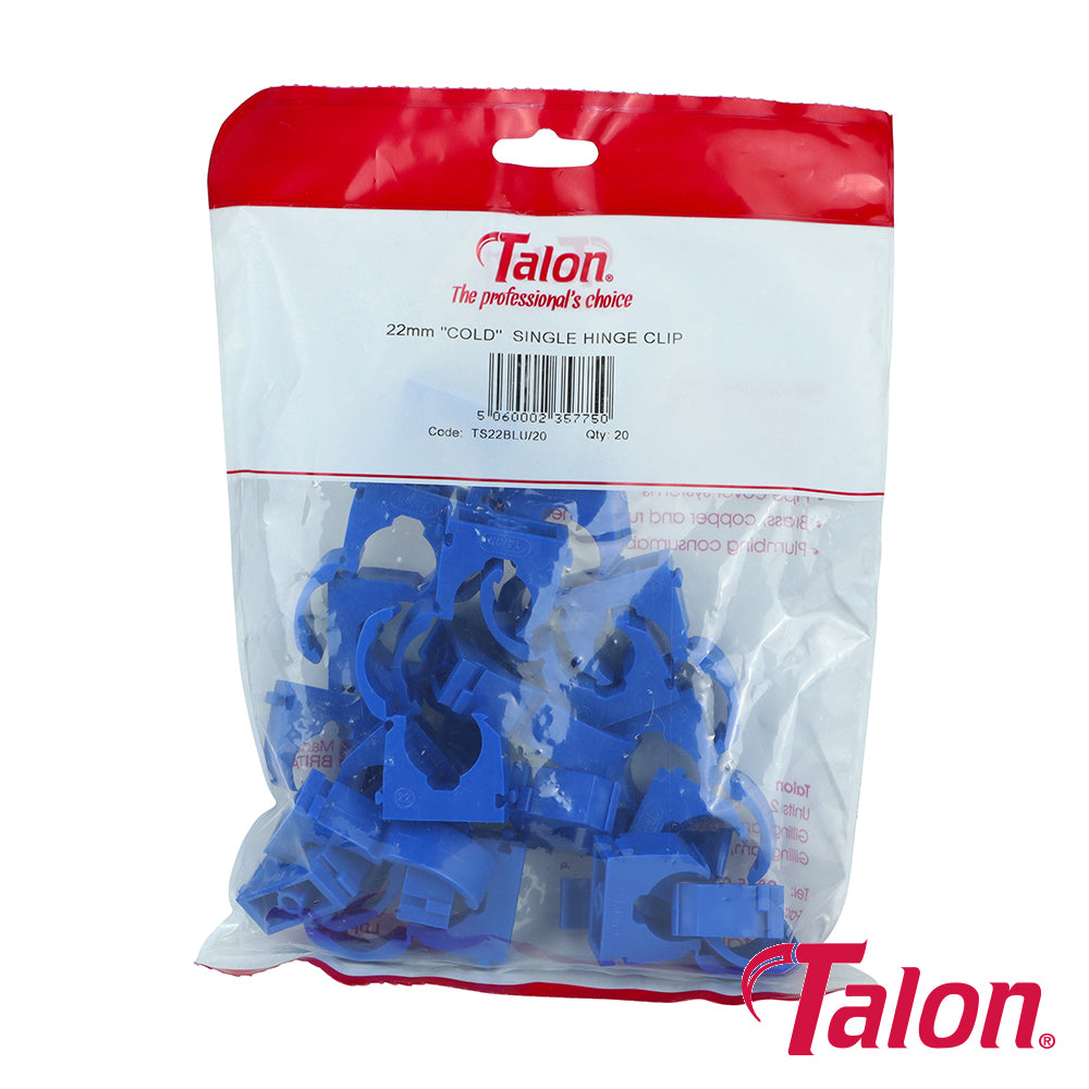 Single Hinged ID Pipe Clips Blue - 22mm - Image