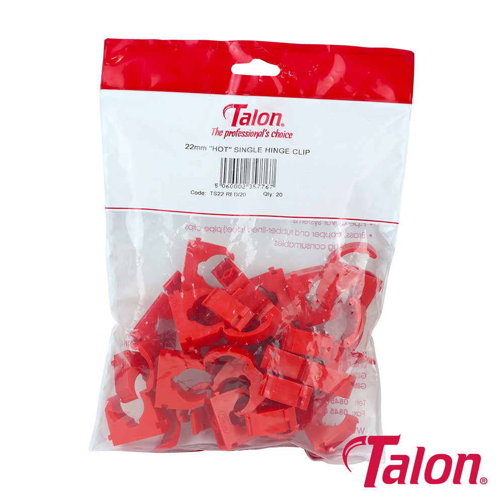 Single Hinged ID Pipe Clips Red - 22mm - Image