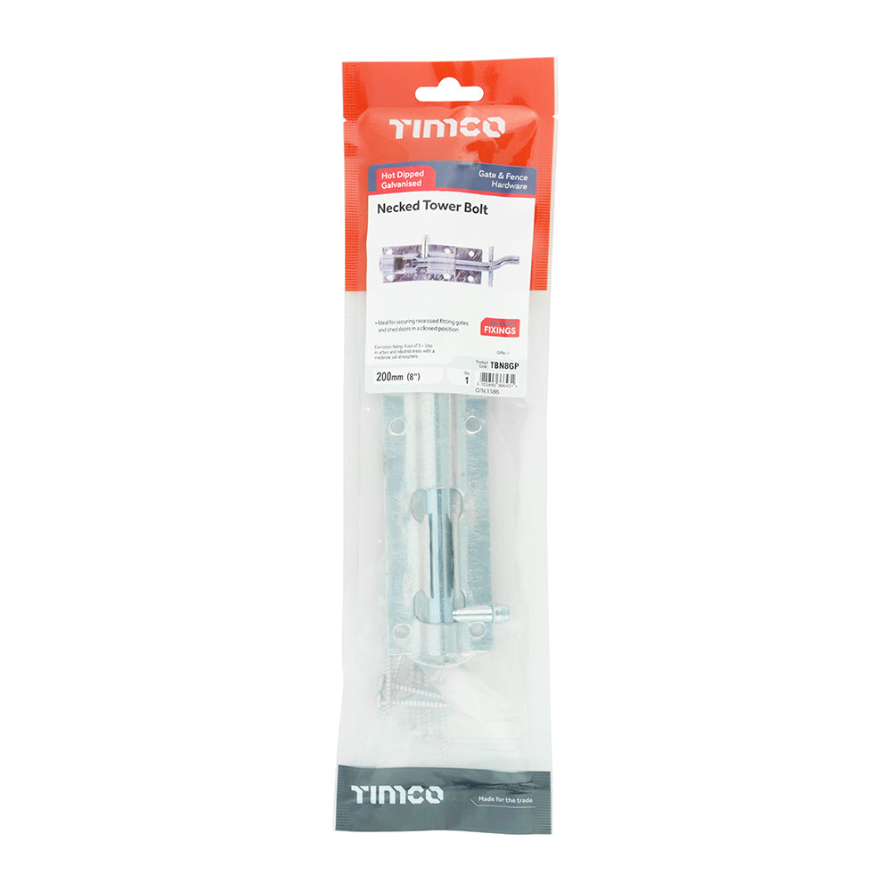 TIMCO Necked Tower Bolt Hot Dipped Galvanised - 8" - Image