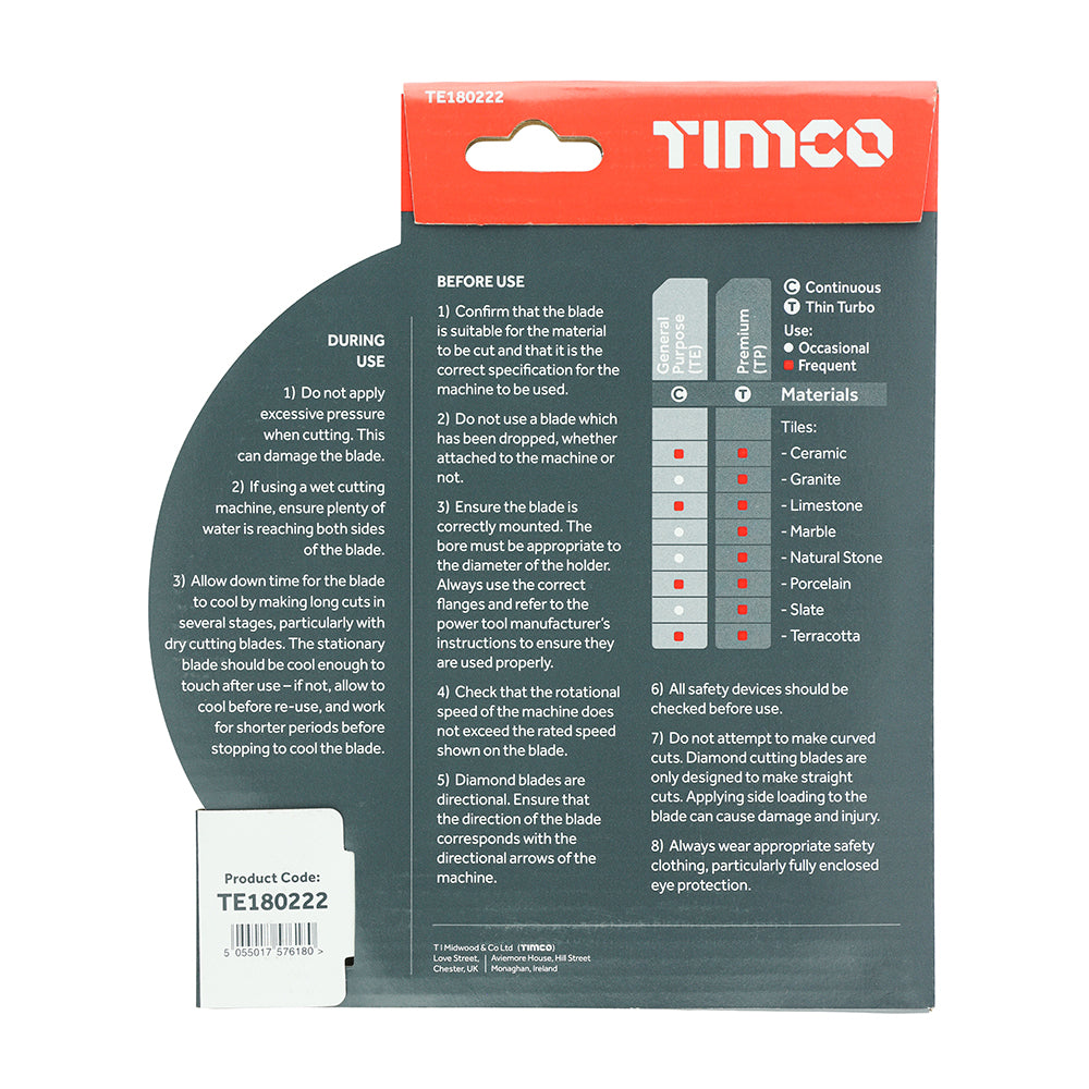 TIMCO General Purpose Tile & Ceramic Blade - 180 x 22.2 - Image