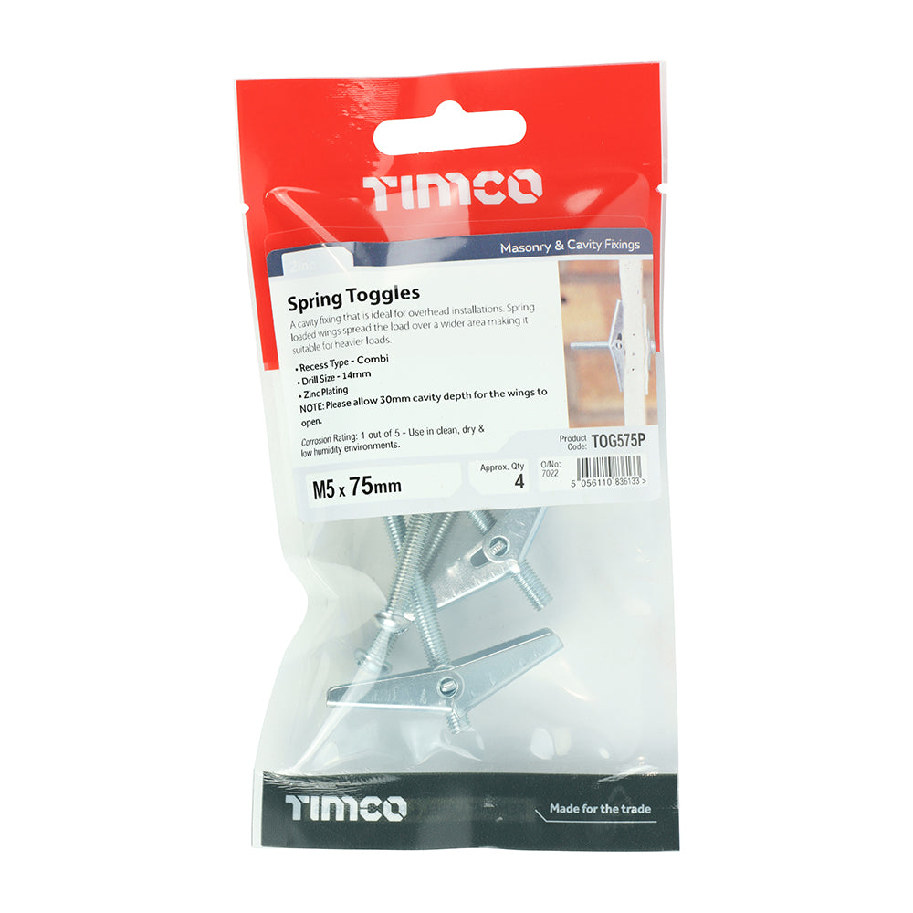 TIMCO Spring Toggle Cavity Anchors Silver - M5 x 75 - Image