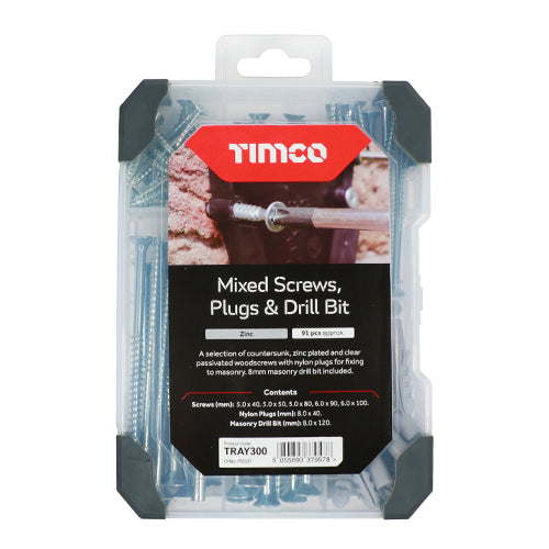 TIMCO Screws, Plug & Drill Bit Silver Mixed Tray - 91pcs - Image