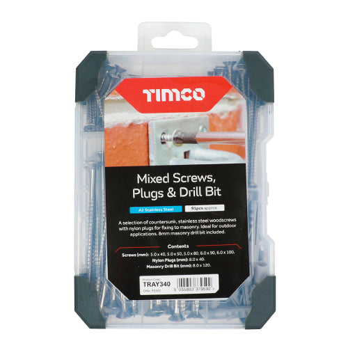 TIMCO Screws, Plug & Drill Bit A2 Stainless Steel Mixed Tray - 91pcs - Image