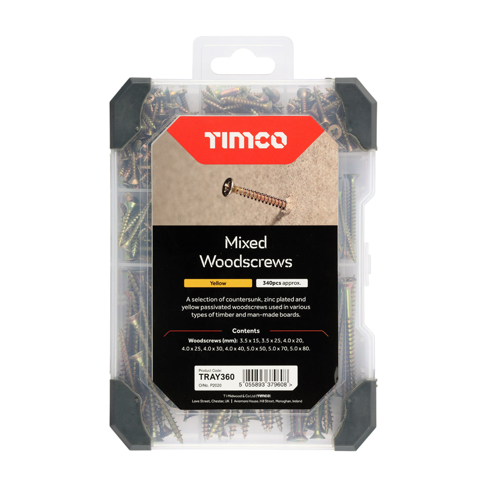 TIMCO Countersunk Gold Woodscrews Mixed Tray - 340pcs - Image
