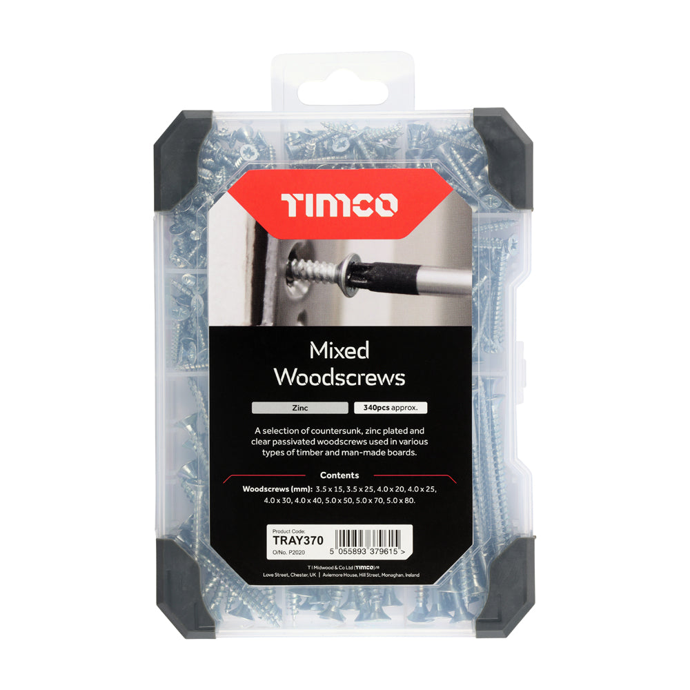 TIMCO Countersunk Silver Woodscrews Mixed Tray - 340pcs - Image