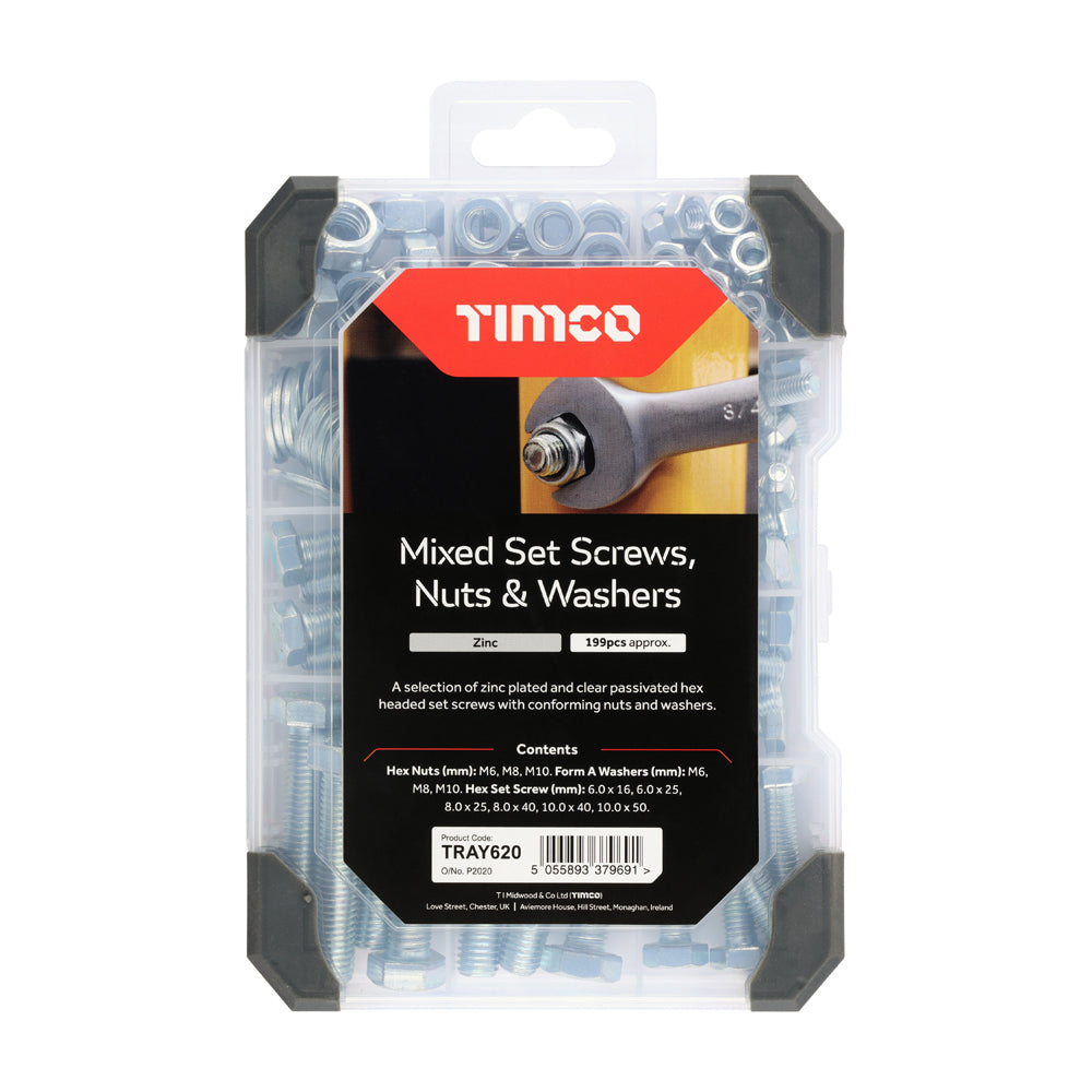 TIMCO Set Screws Nuts Washers Zinc Mixed Tray - 199pcs - Image