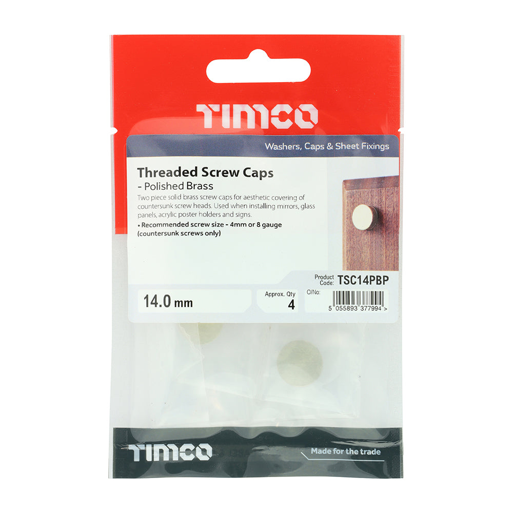 TIMCO Threaded Screw Caps Solid Brass Polished Brass - 14mm - Image