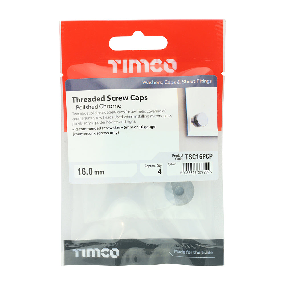 TIMCO Threaded Screw Caps Solid Brass Polished Chrome - 16mm - Image