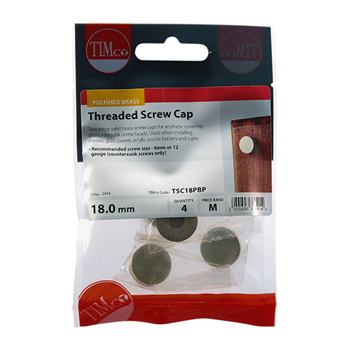 TIMCO Threaded Screw Caps Solid Brass Polished Brass - 18mm - Image