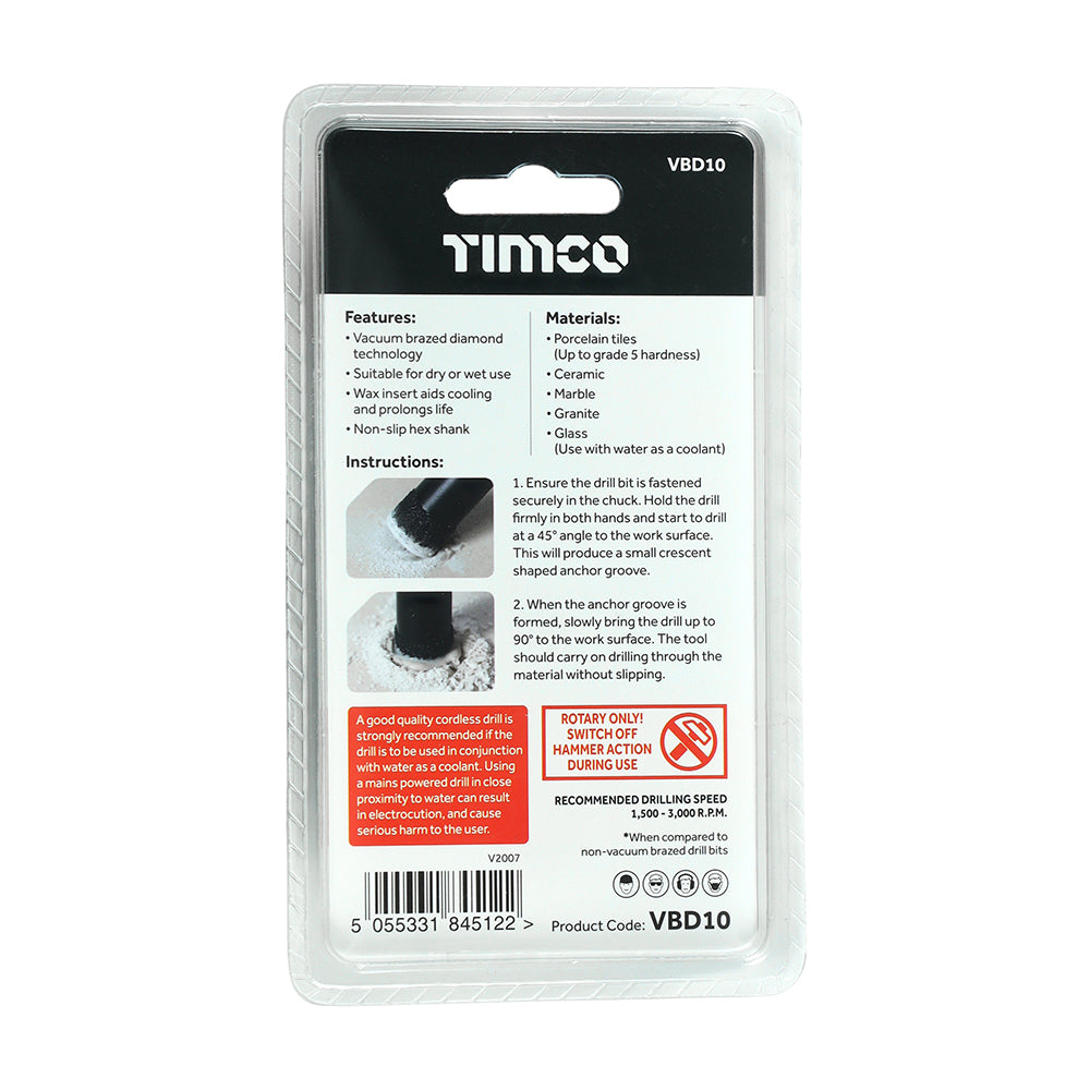 TIMCO Premium Diamond Tile & Glass Bit - 10.0mm - Image