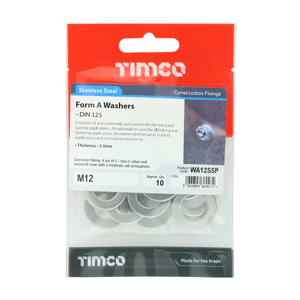 TIMCO Form A Washers DIN125-A A2 Stainless Steel - M12 - Image