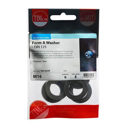 TIMCO Form A Washers DIN125-A A2 Stainless Steel - M16 - Image