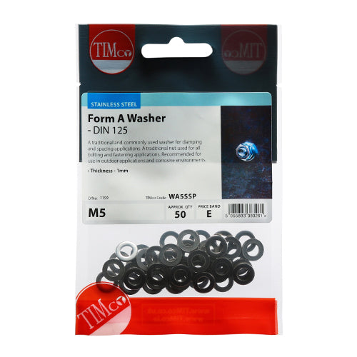 TIMCO Form A Washers DIN125-A A2 Stainless Steel - M5 - Image