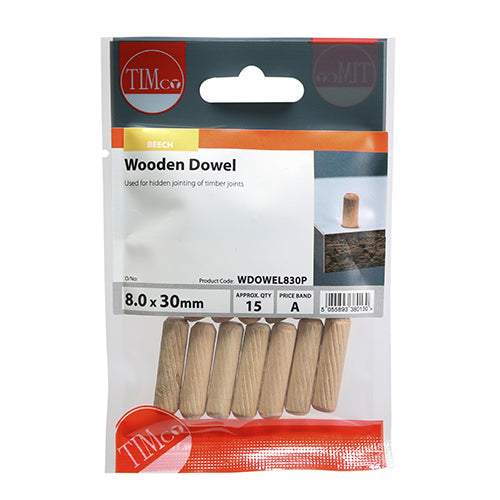 TIMCO Wooden Dowels - 8.0 x 30 - Image