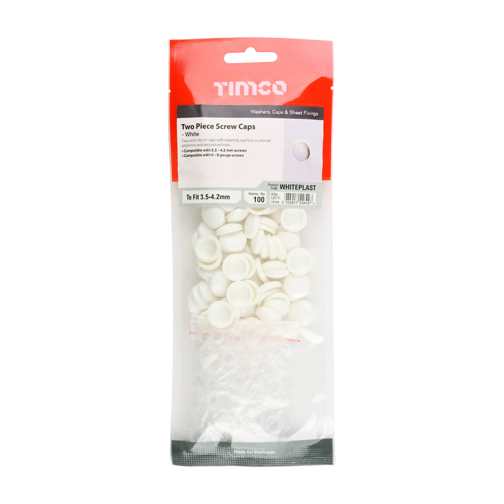 TIMCO Two Piece Screw Caps White - To fit 3.5 to 4.2 Screw - Image