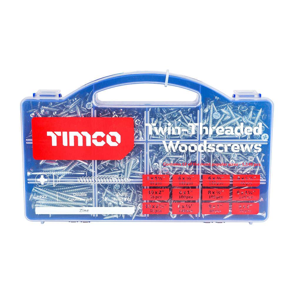 TIMCO Twin-Threaded Silver Woodscrews Tray - 1,140pcs - Image