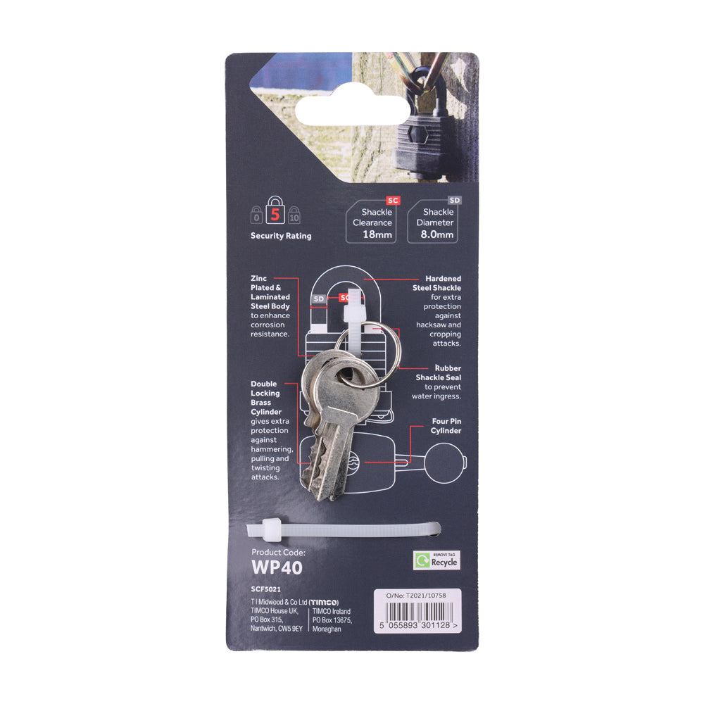 TIMCO Weatherproof Padlock - 40mm - Image