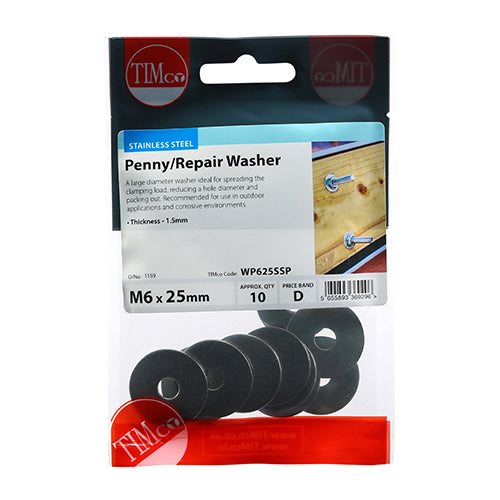 TIMCO Penny / Repair Washers DIN9054 A2 Stainless Steel - M6 x 25 - Image