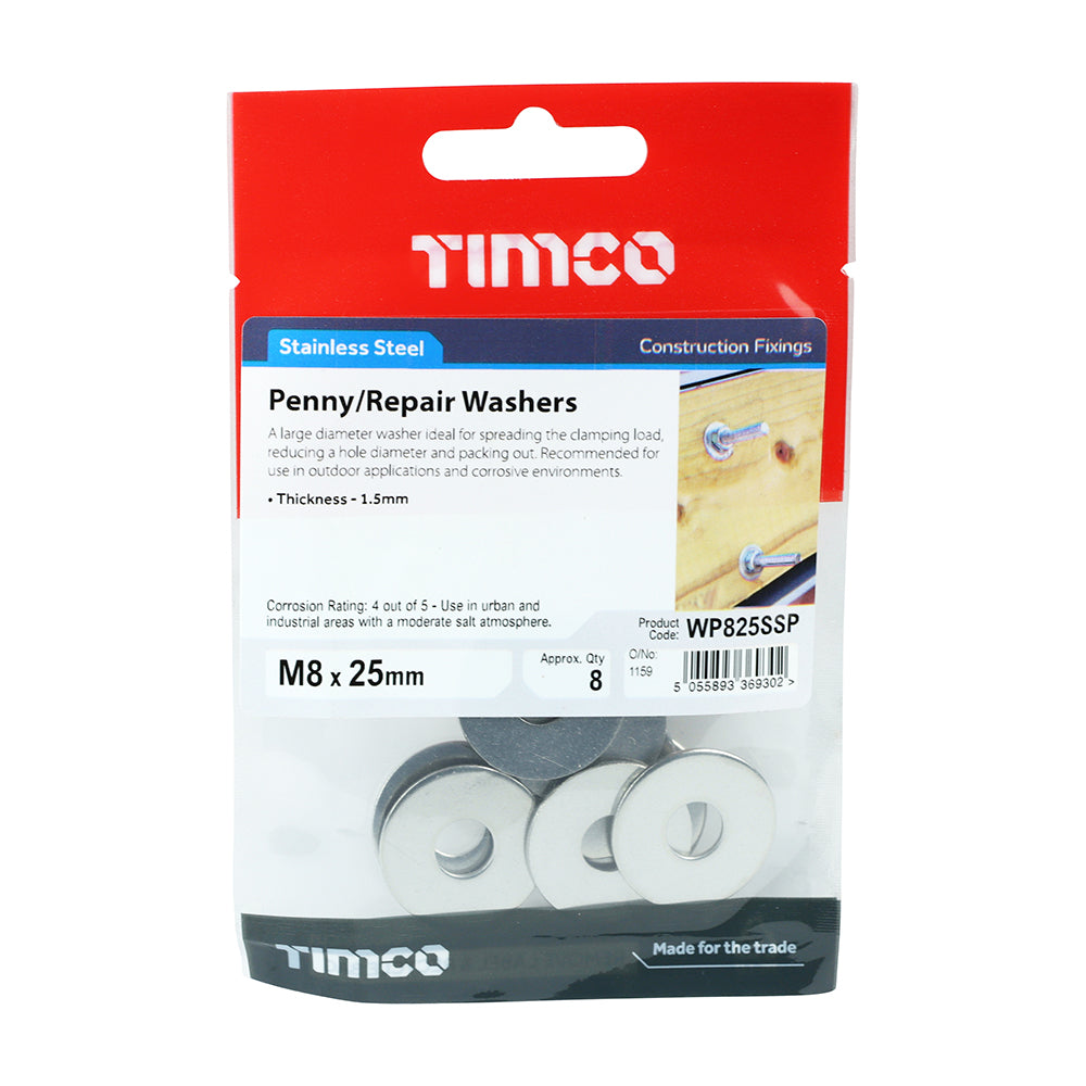 TIMCO Penny / Repair Washers DIN9054 A2 Stainless Steel - M8 x 25 - Image