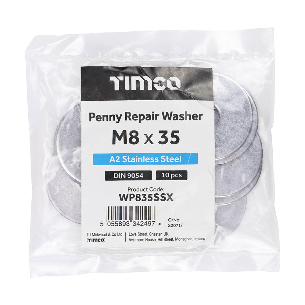 TIMCO Penny / Repair Washers DIN9054 A2 Stainless Steel - M8 x 35 - Image
