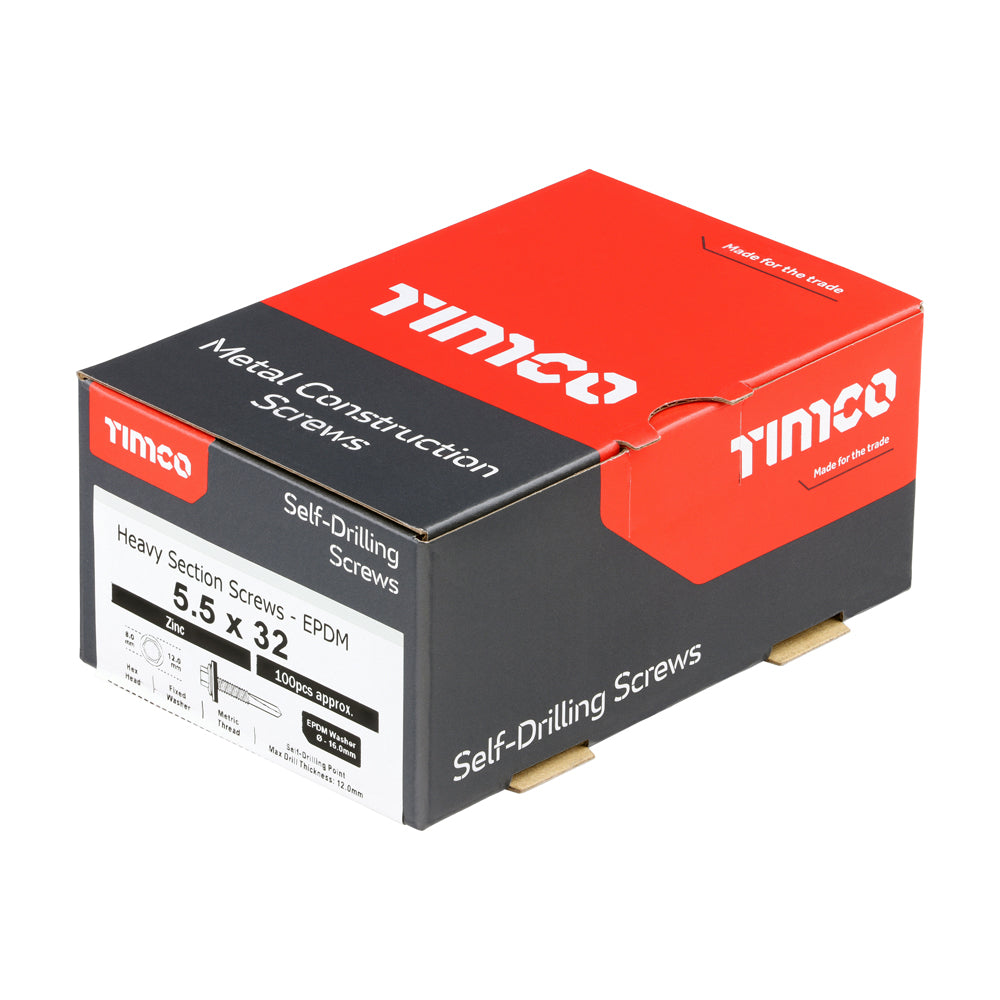 TIMCO Self-Drilling Heavy Section Silver Screws with EPDM Washer - 5.5 x 32 - Image