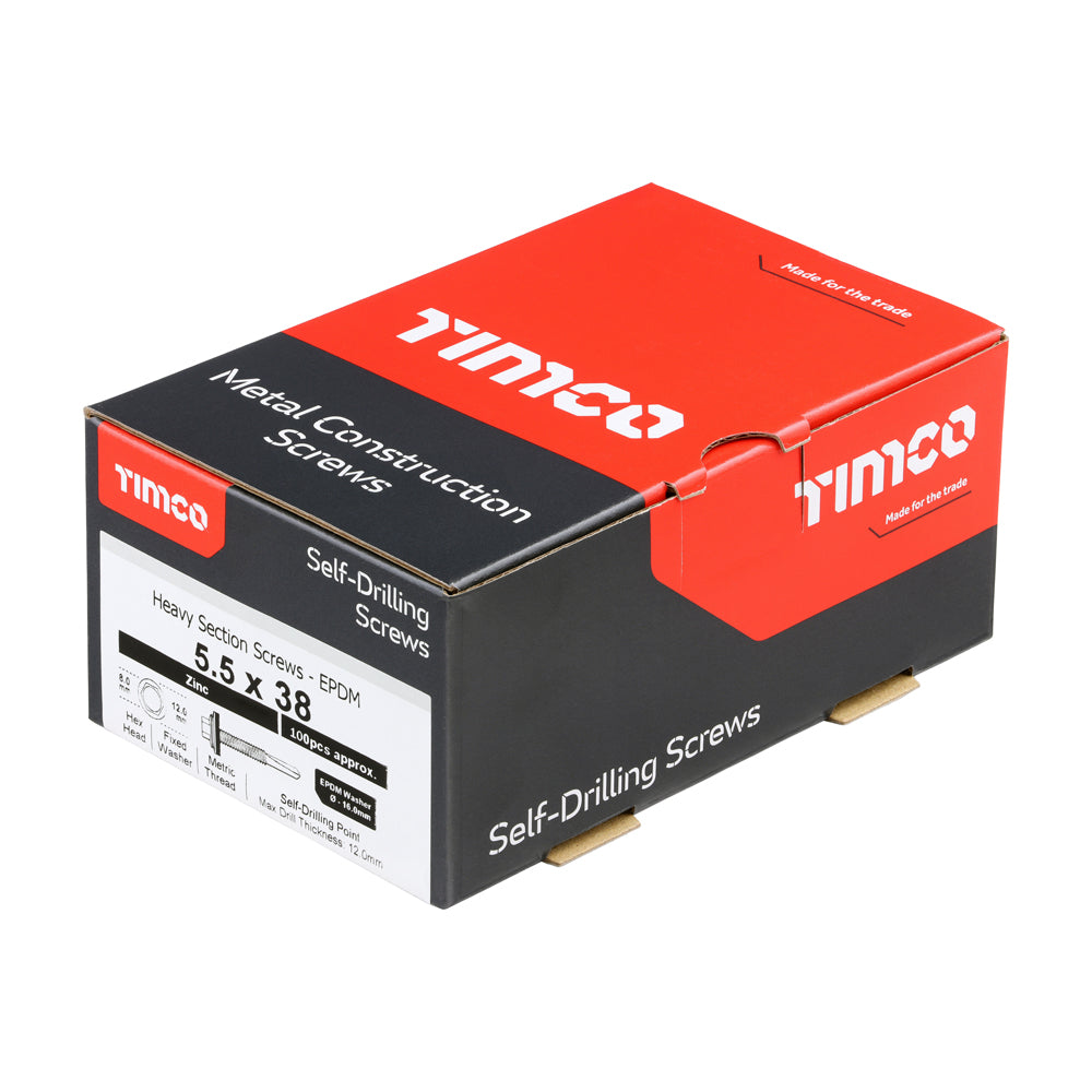TIMCO Self-Drilling Heavy Section Silver Screws with EPDM Washer - 5.5 x 38 - Image