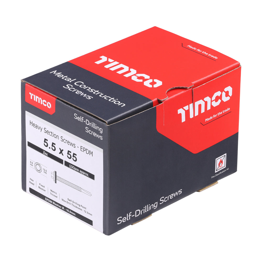TIMCO Self-Drilling Heavy Section Silver Screws with EPDM Washer - 5.5 x 55 - Image