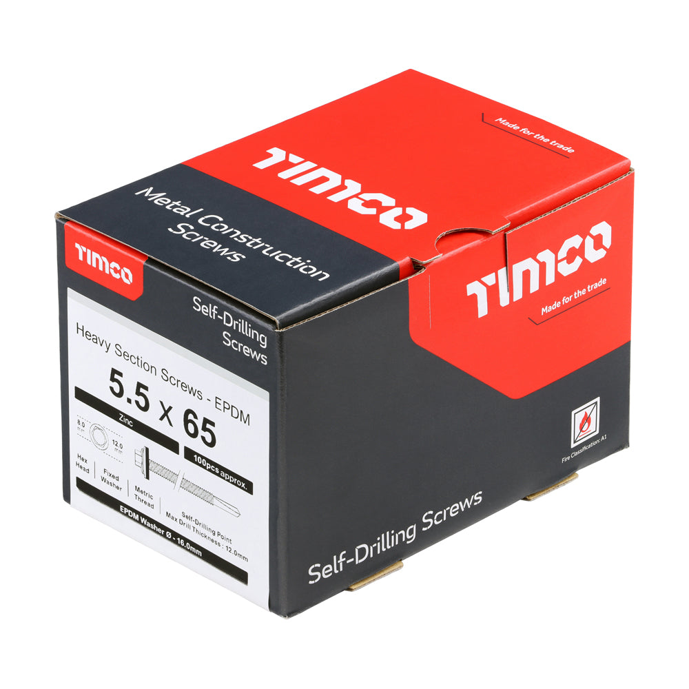 TIMCO Self-Drilling Heavy Section Silver Screws with EPDM Washer - 5.5 x 65 - Image