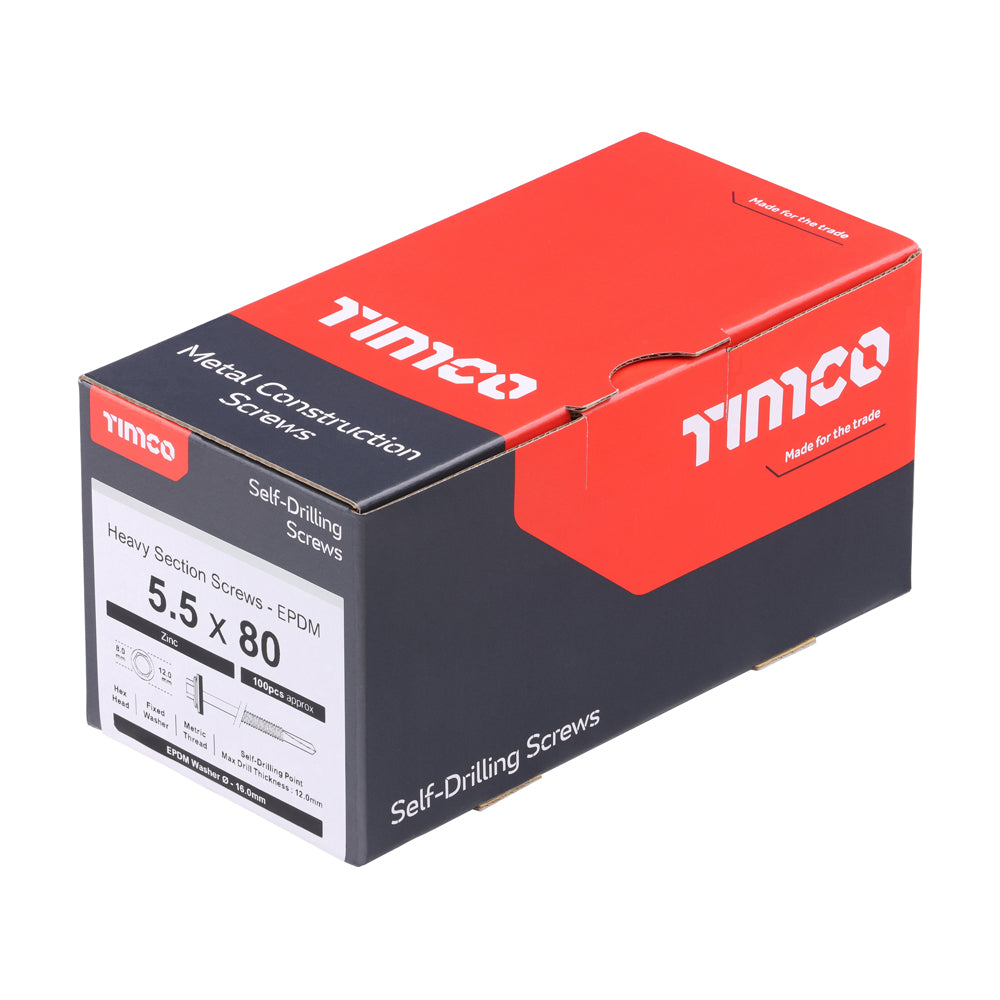 TIMCO Self-Drilling Heavy Section Silver Screws with EPDM Washer - 5.5 x 80 - Image