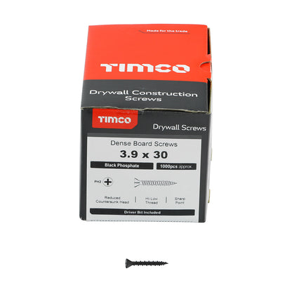 TIMCO Drywall Reduced Countersunk Black Dense Board Screws - 3.9 x 30 - Image