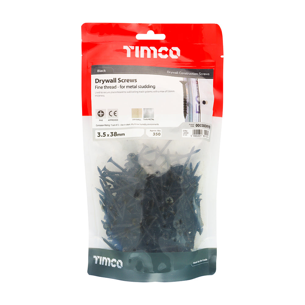 TIMCO Drywall Fine Thread Bugle Head Black Screws - 3.5 x 38 - Image