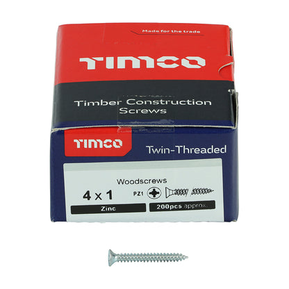 TIMCO Twin-Threaded Countersunk Silver Woodscrews - 4 x 1 - Image