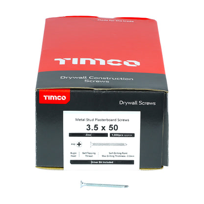 TIMCO Drywall Self-Drilling Bugle Head Silver Screws - 3.5 x 50 - Image
