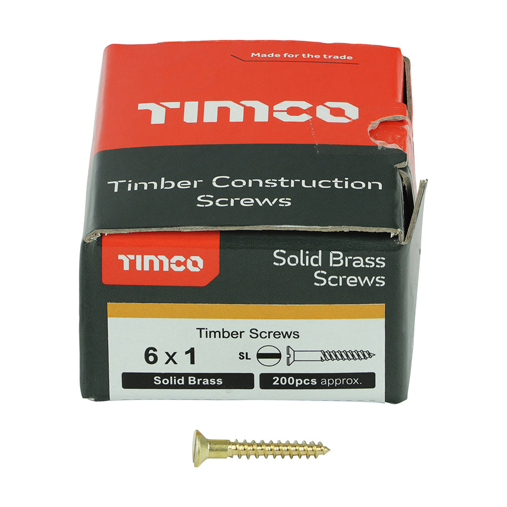 TIMCO Solid Brass Countersunk Woodscrews - 6 x 1 - Image