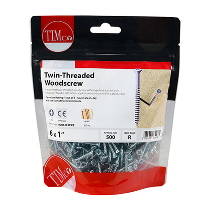 TIMCO Twin-Threaded Countersunk Silver Woodscrews - 6 x 1 - Image