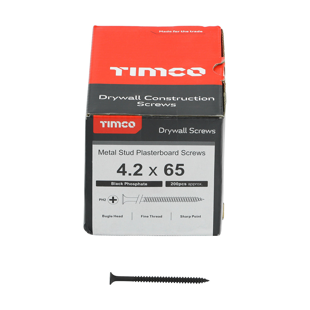 TIMCO Drywall Fine Thread Bugle Head Grey Screws - 4.2 x 65 - Image
