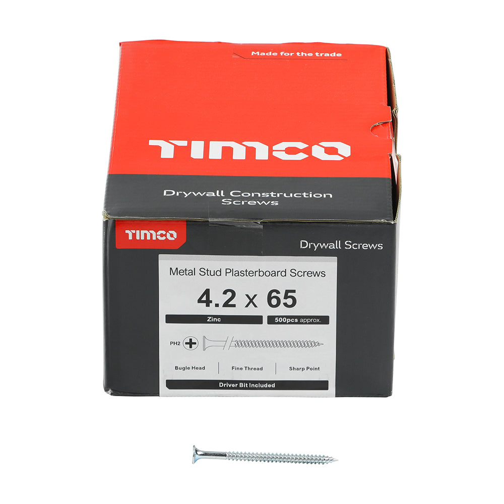 TIMCO Drywall Fine Thread Bugle Head Silver Screws - 4.2 x 65 - Image