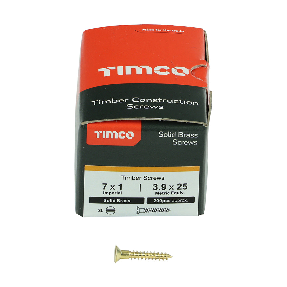 TIMCO Solid Brass Countersunk Woodscrews - 7 x 1 - Image