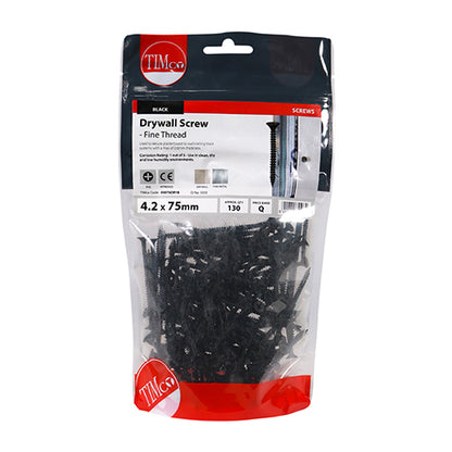 TIMCO Drywall Fine Thread Bugle Head Black Screws - 4.2 x 75 - Image
