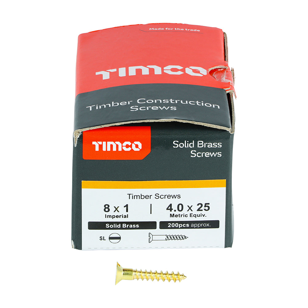 TIMCO Solid Brass Countersunk Woodscrews - 8 x 1 - Image